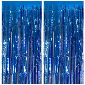 lot 4225 image: 2 Pack Blue Party Decorations Ocean Party Decor Supplies Blue Party Streamers Birthday Decorations Tinsel Foil Fringe Curtains Photo Booth Props Celebration Decorations
