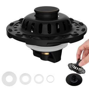 lot 4227 image: Universal Bathtub Drain Stopper, Metal Shower Hair Catcher, Oil Rubbed Bronze