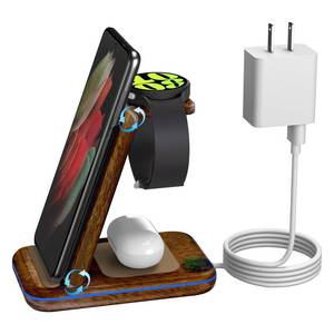 lot 4236 image: Wireless Charger for SamsungAndroid, HOLYJOY Foldable 3 in 1 Fast Charging StationStandMulti Charger for Samsung S25 UltraS24Note 20, Travel Pad for Galaxy Watch 8765Active 2, for Buds(Wood)