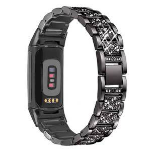 lot 4243 image: Mtozon Bling Bands Compatible with Fitbit Charge 6Charge 5, Dressy Metal Bracelet Luxurious Rhinestone Replacement Wristband for Women, Black Band