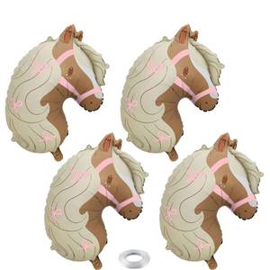 lot 4250 image: 4Pcs Cowgirl Balloons, 20x15 Inch Horse Balloons with Pink Bow Printed
