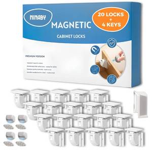 lot 4261 image: Magnetic Cabinet Locks Baby Proofing 20 Locks  4 Keys �� NINABY Ultra-Strong Child Safety Locks for Cabinets & Drawers Up to 1.5 �� No Drill �� 3M Adhesive �� Invisible Installation