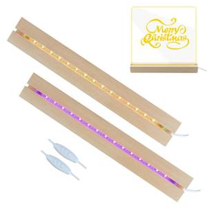 lot 4264 image: 2 Pcs 11.81 Inch Wooden LED Light Display Pedestal, Wooden Rectangle LED Lights Display Base for Acrylic and Plexiglass,Night LED Light Lamp Base with USB Switch (7 Color)