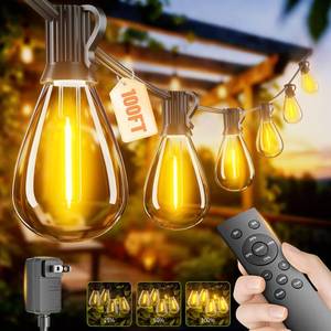 lot 4271 image: Sikitul 100FT Outdoor String Lights with Remote & Dimmable, 351 Shatterproof Waterproof Bulbs, Dimmable Outside Hanging Patio Lights for Backyard, Porch, Deck, Garden 2700K Warm White