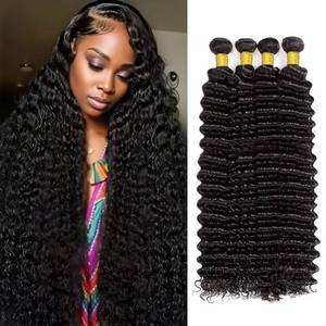 lot 4273 image: 12A Human Hair Bundles 22 24 26 28 Inch Deep Wave Bundles Human Hair 100% Unprocessed Brazilian Virgin Deep Curly Weave 4 Bundle Water Wavy Hair Extensions Real Human Hair 1B Bundle for Women
