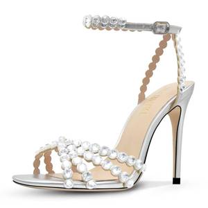 lot 4274 image: HOCHFART Silver High Heels for Women Rhinestone Strappy Round Toe Sexy Pumps Crystal Stiletto Heels Sandals for Women in Prom Size, 8