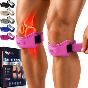 lot 4277 image: PhysFlex 2 Pack Patella Knee Brace - Knee Support and Pain Relief, Running, Hiking, Basketball, Jumpers Knee, Tendonitis, Adjustable Strap Patellar Tendon Stabilizer (Pink)