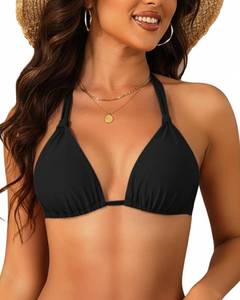 lot 4283 image: Women Triangle Bikini Top Only 2025 String Halter Sexy Swimsuit Bathing Suit Top Black