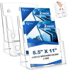 lot 4286 image: 2 Pack Acrylic Brochure Holder 8.5 x 11, 2 Tier Brochure Display Stand with Removable Divider for 4 x 9 inches Trifold Pamphlets, acrylic flyer holder 8.5 x 11 Stands for Flyer, Pamphlet, Magazine