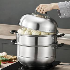 lot 5497 image: MANO Steamer Pot for Cooking 12.6 inch Steam Pots with Lid 2-tier Stainless Steel Steaming Pot Multipurpose Cookware with Handle for Vegetable, Dumpling, Stock, Sauce, Food��