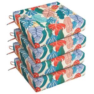 lot 5498 image: UNIKOME Outdoor Chair Cushions Pack of 4, Water Resistant Patio Cushions with Ties, High Density Sponge Filling Square Corner Seat Cushions for Outdoor Furniture, 24244, Palm Tropical