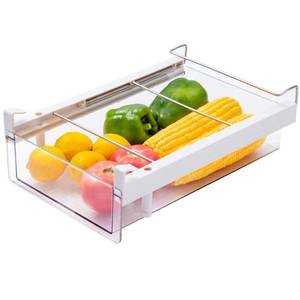 lot 5499 image: vacane Refrigerator Organizer Drawer,Plastic Fridge Drawer With Handle Pull Out Fridge Bins Organizer, Extra-Long Stretch 19.5,Cheese, Deli Meat, Drinks, Fruit, Vegetable