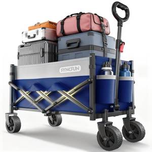 lot 5508 image: SYNCFUN Collapsible Wagon Cart Foldable, Portable Rolling Shopping Carts on Wheels, Folding Sport Beach Wagons All Terrain, Heavy Duty Garden Utility Cart for Groceries Fishing 300lbs, Blue