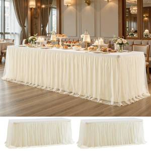 lot 5509 image: 2 Pack Champagne Tablecloth for 8 Foot Rectangle Tables Tulle Table Skirt
