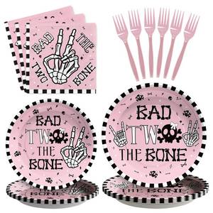 lot 5511 image: Grencian 96 Pcs Bad Two The Bone Party Decorations for Girls, Serves 24