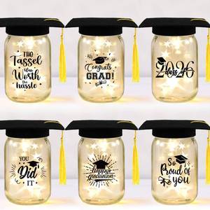 lot 5516 image: CUPLOOV 6 Sets 2026 Graduation Centerpieces for Tables, Mason Jar Centerpieces with Graduation Caps, Money Jars for College High School Congrats Grad Party Decor Supplies
