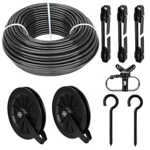 lot 5519 image: fshihine Outdoor Clothesline Kit, 150ft Black PVC Coated Galvanized Clothes Line Pulley Kit with 6.3 Clothesline Pulley, M8 Metal Hooks, 3Pcs Separator, Outdoor Clothes Line Heavy Duty