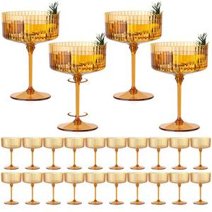 lot 5520 image: HKSZEH 24 PCS Ribbed Coupe Glasses Amber Plastic Champagne Coupe Cup 10oz Detachable Gold Rim Espresso Martini Glass Vintage Margarita Glassware Cocktail Glass Disposable for Thanksgiving
