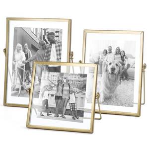 lot 5523 image: Gold Picture Frames Set of 3 �� 4x4 4x6 5x7 Floating Glass Photo Frame Gift