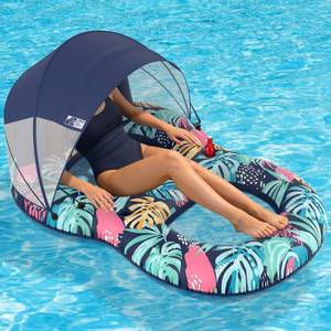 lot 5531 image: POVRYE Pool Floats Adult with UPF 50 Sunshade Canopy, Inflatable Pool Floaties Lounger with Headrest Cup Holder Footrest for Tanning Pool Toy Party, Swimming, Lake, Beach, Travel