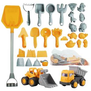 lot 5540 image: IOKUKI Long Shovel Sand Beach Toys with Big Excavator Toy, Dump Truck Toy, Construction Toys, Sand Castle Toys for Beach, Beach Rakes, Molds, Mesh Beach Bag for Kids, Toddlers, Boys & Girls (31 PCS)