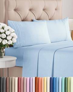 lot 5548 image: King Size 4 Piece Sheet Set - Breathable & Cooling Sheets - Light Blue