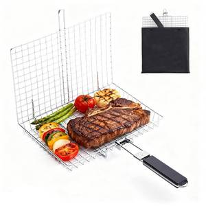 lot 5549 image: Fish Grill Basket, Folding Stainless Steel Fish Grilling Rack for Grill, Outdoor Camping BBQ Grilling Basket for Fish, Shrimp, Vegetables, Steak & Meat, with Portable Removable Handle, and Carry Bag, Gifts for Men,Dad, Husband