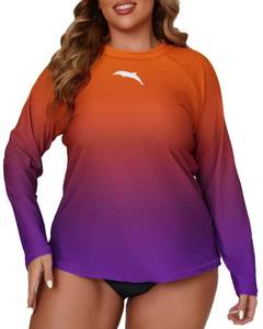 lot 6285 image: Halcurt Womens Plus Size UPF 50 Long Sleeve Rash Guard Shirts Orange 4XL