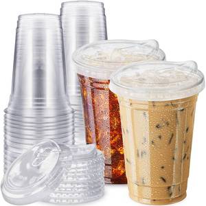 lot 6286 image: Qinsihwn 20 oz Clear Plastic Cups with Strawless Sip Lid,25 Sets Disposable Iced Coffee Cups with Lids,Disposable Clear Plastic Cups with Lids for Iced Coffee,Smoothie,Cold Drinks for Party