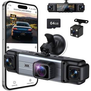 lot 6296 image: 4 Channel 360° Dash Cam Front Rear Inside & Left Right 4K1080P3 FHD Car Camera, 5GHz WiFi & App Control 8 IR Lamps Night Vision 24H Parking Mode, G-Sensor, Loop Recording, Includes 64GB (Gunmetal)