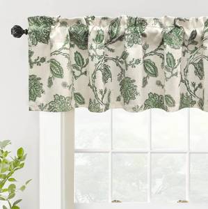 lot 6304 image: DriftAway Freda Jacobean Floral Linen Blend Blackout Thermal Insulated Energy Saving Privacy Window Linen Curtain Valance Rod Pocket 2 Layers Single 52 Inch by 14 Inch Plus 1.75 Header Loden Green