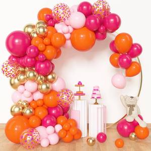 lot 6312 image: Amandir 153Pcs Pink and Orange Balloon Arch Kit, Different Sizes 18 12 10 5 Inch Metallic Gold Sunset Hot Pink Orange Confetti Latex Balloons Birthday Summer Tropical Graduation Party Decorations