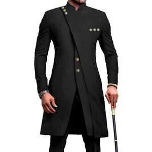 lot 6316 image: African Suits for Men Slim Fit Single Breasted Blazer and Pants Set Business Dress Suit Party Wedding Evening Black Medium
