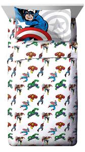 lot 6339 image: Jay Franco Kids Sheet Cartoon Set with Fitted, Flat Sheets & Pillow Cover - Ultra-Soft Bedding with Pillowcase for Room Decor, White - Avengers, 4 Piece Full