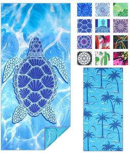 lot 6345 image: TwoYek Microfiber Beach Towel Extra Large 71x32 inches Blue Turtle Print