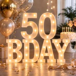 lot 6356 image: 50th Birthday Decorations for Women and Men - 6 LED Long Marquee Light Up Letters 50 BDAY for Party Decor