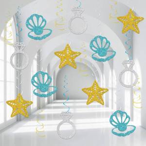lot 6358 image: BOBYIYI Seashells & Wedding Bells Swirls Coastal Wedding & Party Foil Swirls Ceiling Decorations Beach Themed Hanging Decor for Showers Coastal Birthday Bachelorette Party Supplies