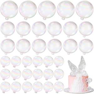 lot 6359 image: Jenaai Colorful 100 Pieces Clear Bubble Balls Cake Toppers Mini Plastic Clear Pearl Ball Cupcake Toppers for Baby Shower Mermaid Birthday Party Wedding Anniversary Decor (100)