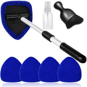 lot 6374 image: Qydipclin 7pcs Windshield Cleaner Tool Car Window Cleaning Wash Kit with 4 Reusable Microfiber Pads 1 Spray Bottle and Extendable Handle Auto Glass Wiper Kit, Blue