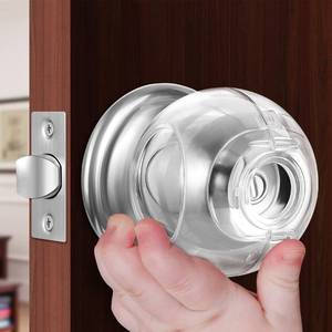 lot 6376 image: Clear Door Knob Safety Cover for Kids, 4 Pack Child Proof Door Knob Covers