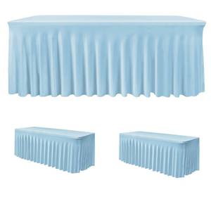 lot 6383 image: 2 Pack Baby Blue Spandex Table Covers 4ft Rectangle Ruffle Skirts for Party