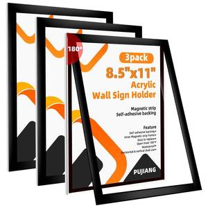 lot 6398 image: PUJIANG 3 Pack 8.5x11 Acrylic Sign Holder Wall Mount with Framed Border, Peel & Stick Adhesive & 180° Flip Design - Single-Sided Clear Plastic Display for Menu, Poster, Flyer (HorizontalVertical) - Office, Home, Restaurant