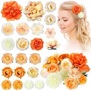 lot 6405 image: BBTO 21 Pcs Flower Hair Clip Rose Hair Clips Barrettes for Women Flower Accessories Boho Bride Claw Clip Hairpin Brooch Pin Headpiece for Wedding (Orange)