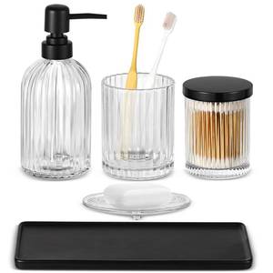 lot 7218 image: Shinowa Glass Bathroom Accessories Set, 5 Piece Luxury Bathroom Sets