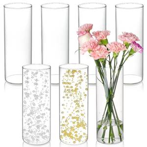 lot 7226 image: DNANAOL 7pcs Glass Cylinder Vases for Centerpieces - 10 Inch Tall Glass Vases for Flowers, Hurricane Candle Holders Floating Candle Vase for Table Centerpiece Formal Dinners Home Decor