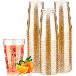lot 7236 image: Goodluck 14 oz 50 PCS Gold Glitter Plastic Cups, Disposable Glitter Cups