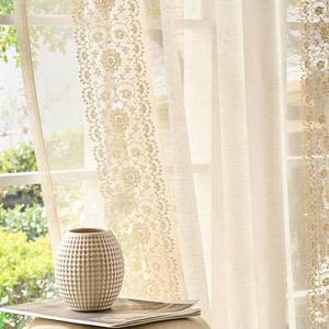 lot 8102 image: jinchan Floral Sheer Linen Curtains, Back Tab 50x84 Inch, 2 Panels Ivory