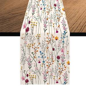 lot 8105 image: Watercolor Wild Flowers Table Runner, Seasonal Summer Colorful Flowers Holiday Kitchen Dining Table Decoration for Home Party Decor 13 x 108 Inch