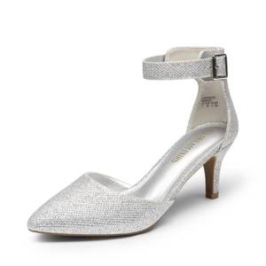 lot 8110 image: DREAM PAIRS Womens Kitten Heels Ankle Strap Pumps,SilverGlitter,6.5