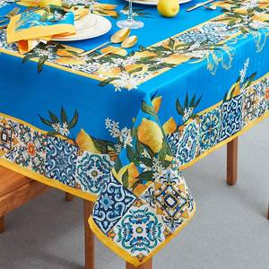 lot 8112 image: YiHomer Provence Blue Lemon Mediterranean Tile Tabletop for Spring Summer Decorations, Picnics and Dinner Parties - Indoor Outdoor, Stain and Water Resistant, Tablecloth, 52 x 52 Square